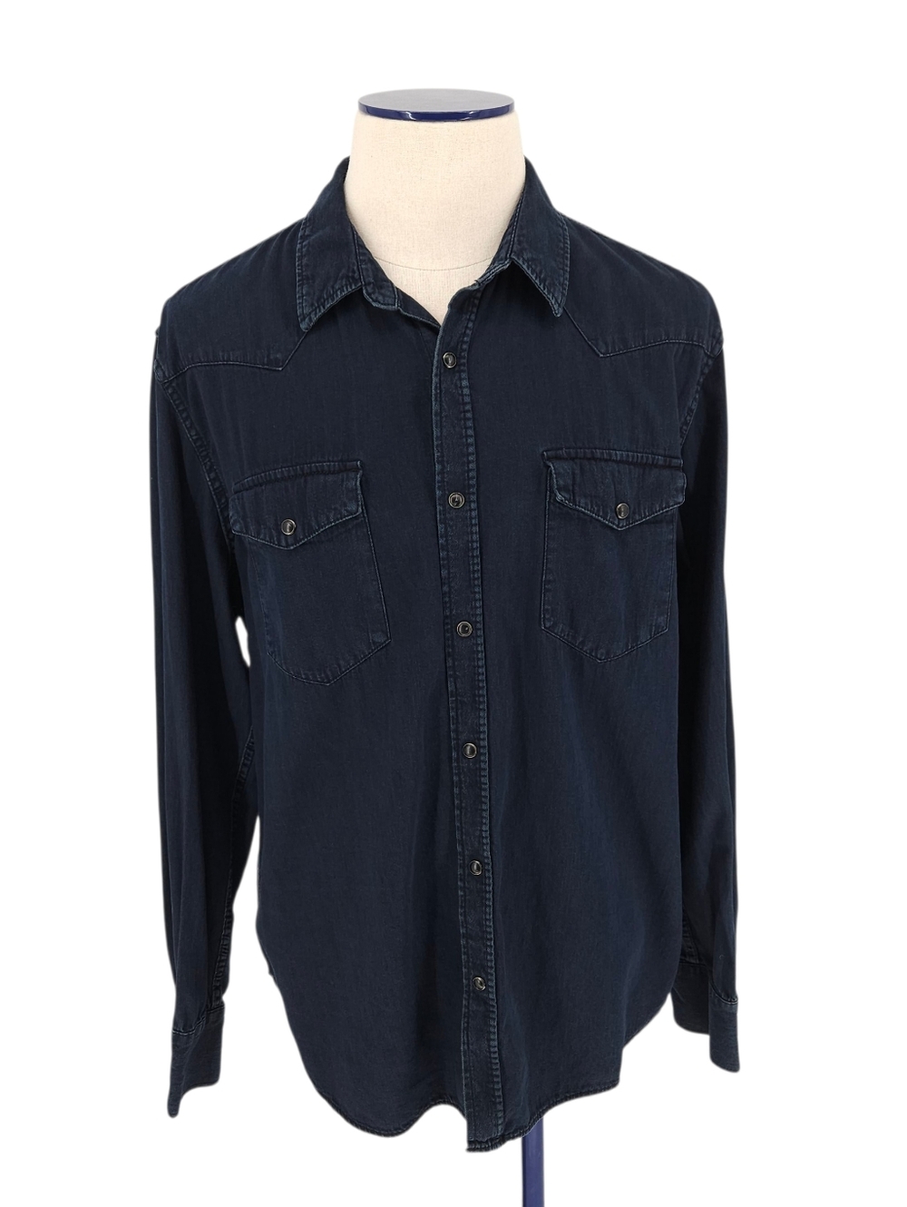 GAP 1969 Slim Western Shirt Blue Black Denim Long Sleeve Pearl Snap Button Up XL